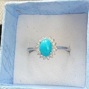 Elegant 925 Sterling Silver Oval  Turquoise  Ring